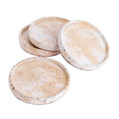 Cement coasters, 'Marbled Charm' (set of 4) - Molded Cement Round Coasters in a Marbled White (Set of 4)