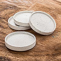 Cement coasters, 'Speckled Circles' (set of 4) - Molded Cement Round Coasters in a Speckled White (Set of 4)