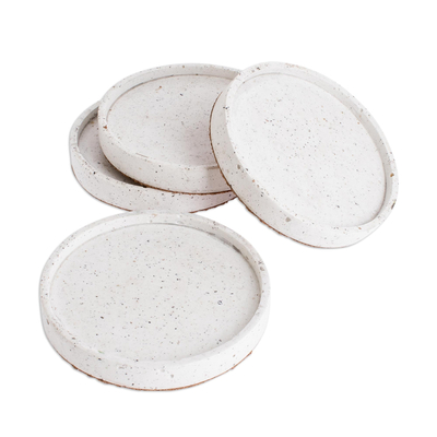 Molded Cement Round Coasters in a Speckled White (Set of 4)