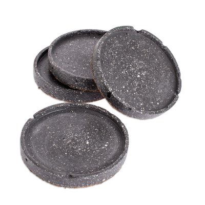 Molded Cement Round Coasters in Speckled Black (Set of 4)