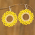 Beaded dangle earrings, 'Solar Glow' - Yellow and White Beaded Sunflower Dangle Earrings with Hooks (image 2) thumbail