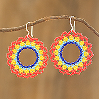 Beaded dangle earrings, 'Multicolored Glow' - Multicolored Glass Beaded Dangle Earrings in Floral Design