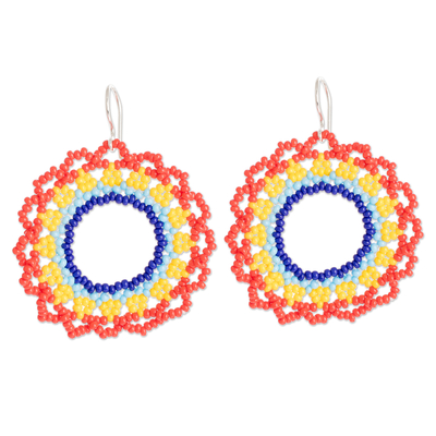 Beaded dangle earrings, 'Multicolored Glow' - Multicolored Glass Beaded Dangle Earrings in Floral Design