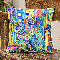 Cushion cover, 'Sloth of Dreams' - Multicolored Cushion Cover from Costa Rica