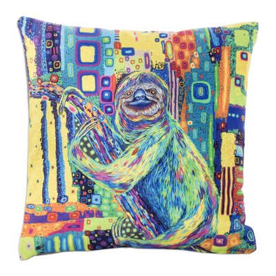Cushion cover, 'Sloth of Dreams' - Multicoloured Cushion Cover from Costa Rica