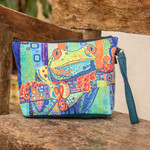 Multicolored wristlet bag, 'Wild Fauna' - Handmade Multicolored Wristlet Bag with a Frog Motif