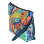 Multicolored wristlet bag, 'Wild Fauna' - Handmade Multicolored Wristlet Bag with a Frog Motif