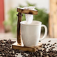 Wood single-serve drip coffee stand, 'Rustic Morning' - Central American Chorreador Coffee Maker in Rustic Wood