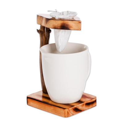  Generic Hand Made Puertorrican Wood Pour Over Coffee Maker  (Greca) with Cloth filter (media) and Ceramic Cup set, 12 x 7 x 7, Natural  Wood : Home & Kitchen