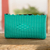 Handwoven cosmetic bag, 'Textured Turquoise' - Recycled Central American Turquoise Cosmetic Bag (image 2) thumbail