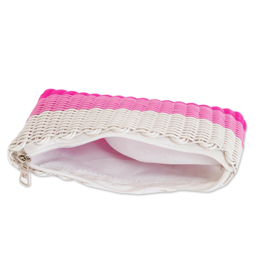 Handwoven cosmetic bag, 'Strawberry Cream' - Recycled Central American Handwoven Cosmetic Bag in Pink