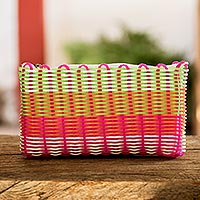 Handwoven cosmetic bag, 'Lollipop Swirl' - Recycled Central American Cosmetic Bag in Pink