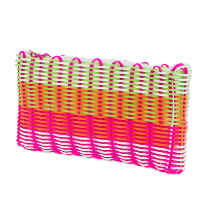 Handwoven cosmetic bag, 'Lollipop Swirl' - Recycled Central American Cosmetic Bag in Pink