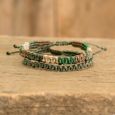 Macrame bracelets, 'Dry Forest' (pair) - Forest Color Macrame Bracelets from Costa Rica (Pair)
