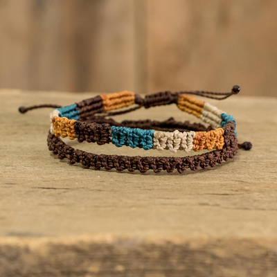 Earth and Sky Color Macrame Bracelets from Costa Rica (Pair