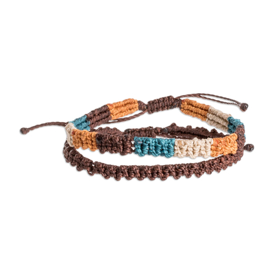 Macrame bracelets, 'Terra Sky' (pair) - Earth and Sky Color Macrame Bracelets from Costa Rica (Pair)