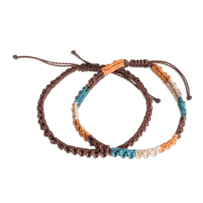 Macrame bracelets, 'Terra Sky' (pair) - Earth and Sky Color Macrame Bracelets from Costa Rica (Pair)