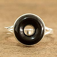 Jade cocktail ring, 'Cosmic Eternity' - Black Jade Sterling Silver Cocktail Ring from Guatemala