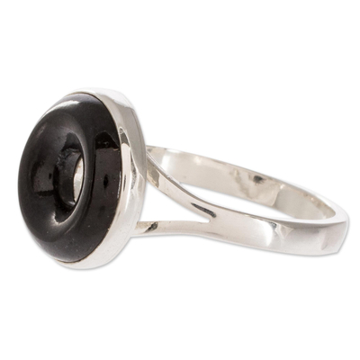 Jade cocktail ring, 'Cosmic Eternity' - Black Jade Sterling Silver Cocktail Ring from Guatemala