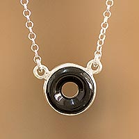Jade pendant necklace, 'Cosmic Eternity' - Black Jade Sterling Silver Pendant Necklace from Guatemala