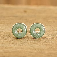 Jade stud earrings, 'Green Eternity' - Green Jade Stud Earrings in Circle Design from Guatemala