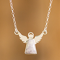 Jade pendant necklace, 'Cloud Angel' - Sterling Silver Angel Pendant Necklace with Lavender Jade