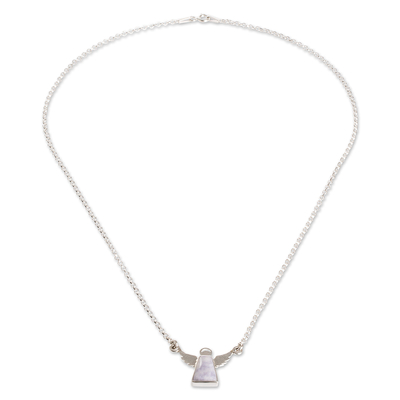 Halskette mit Jade-Anhänger, 'Cloud Angel - Sterling Silber Engel Anhänger Halskette mit Lavendel Jade