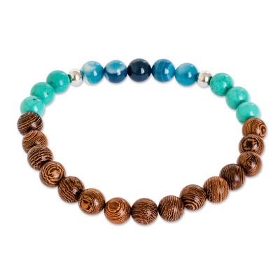 Multi-stone beaded bracelet, 'Serene Beach' - Beaded Bracelet of Agate & Turquoise