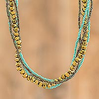 Glass and crystal beaded long necklaces, 'Upwards' (set of 5) - Earth and Blue Glass and Crystal Beaded Necklaces (Set of 5)