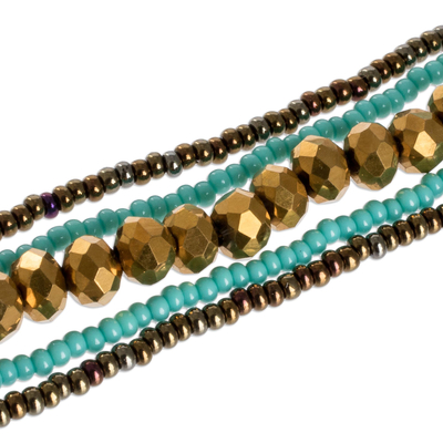 Lange Halsketten aus Glas- und Kristallperlen (5er-Set) - Erd- und blaue Glas- und Kristallperlenketten (5er-Set)