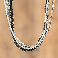 Glass and crystal beaded long necklaces, 'Ethereal Fusion' (set of 5) - Black and Silver Bohemian Beaded Necklaces (Set of 5)