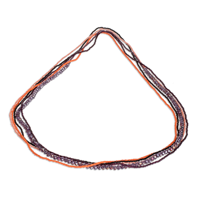 Black, Purple and Orange Beaded Necklaces (Set of 5)