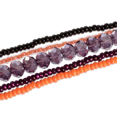 Glass and crystal beaded long necklaces, 'Mountain Sunset' (set of 5) - Black, Purple and Orange Beaded Necklaces (Set of 5)