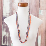 Glass and crystal beaded long necklaces, 'Mountain Sunset' (set of 5) - Black, Purple and Orange Beaded Necklaces (Set of 5)