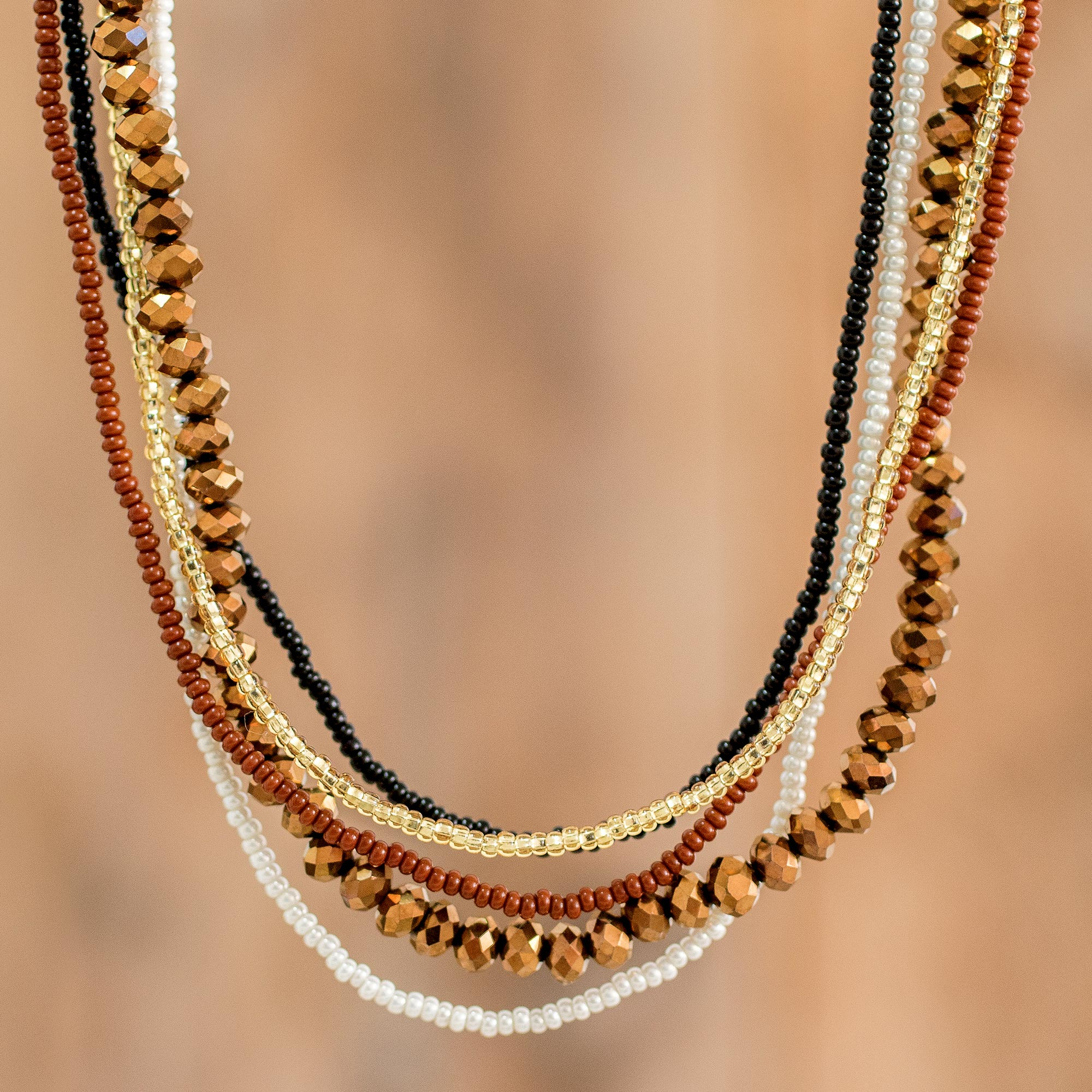 Multicolor Glass and Crystal Beaded Necklace from Guatemala