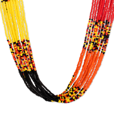 Glass bead strand necklace, 'Bohemian Sunset' - Sunset-Inspired Multi-Strand Beaded Necklace from Guatemala