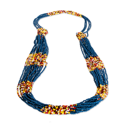Blue and Gold Tone Beaded Strand Necklace from Guatemala