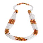 Beaded multi-strand long necklace, 'Light in Clouds' - White and Sunrise Hues Beaded Long Necklace from Guatemala