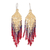 Beaded waterfall earrings, 'Rain of Fire' - Glass Beaded Waterfall Earrings in Gold and Red