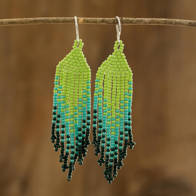 Glass Beaded Waterfall Earrings in Spring Colors, 'Signs of Spring'