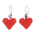 Glass bead dangle earrings, 'Dotted Hearts' - Bright Red Heart Earrings on Sterling Silver Hooks thumbail