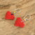 Glass bead dangle earrings, 'Dotted Hearts' - Bright Red Heart Earrings on Sterling Silver Hooks (image 2b) thumbail