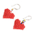 Glass bead dangle earrings, 'Dotted Hearts' - Bright Red Heart Earrings on Sterling Silver Hooks (image 2c) thumbail