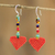 Glass bead dangle earrings, 'Rainbow Hearts' - Heart-Shaped Dangle Earrings Woven in Red Glass Beads (image 2) thumbail