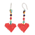 Glass bead dangle earrings, 'Rainbow Hearts' - Heart-Shaped Dangle Earrings Woven in Red Glass Beads thumbail