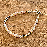 Cultured pearl beaded bracelet, 'Resplendent Rose' - Beaded Bracelet with Cultured Pearls