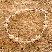 Cultured pearl beaded necklace, 'Timeless Rose' - Artisan Crafted Pink Cultured Pearl Bracelet