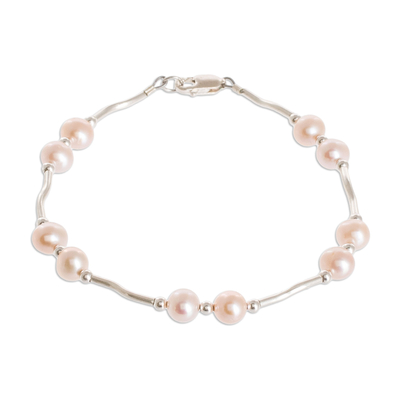 Cultured pearl beaded necklace, 'Timeless Rose' - Artisan Crafted Pink Cultured Pearl Bracelet