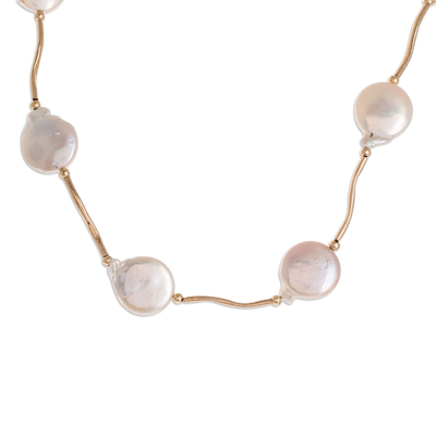 Gold filled cultured pearl link necklace, 'Golden Destiny' - 14k Gold Filled Necklace with Cultured Pearls