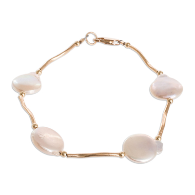Link Bracelet with Cultured Coin Pearls